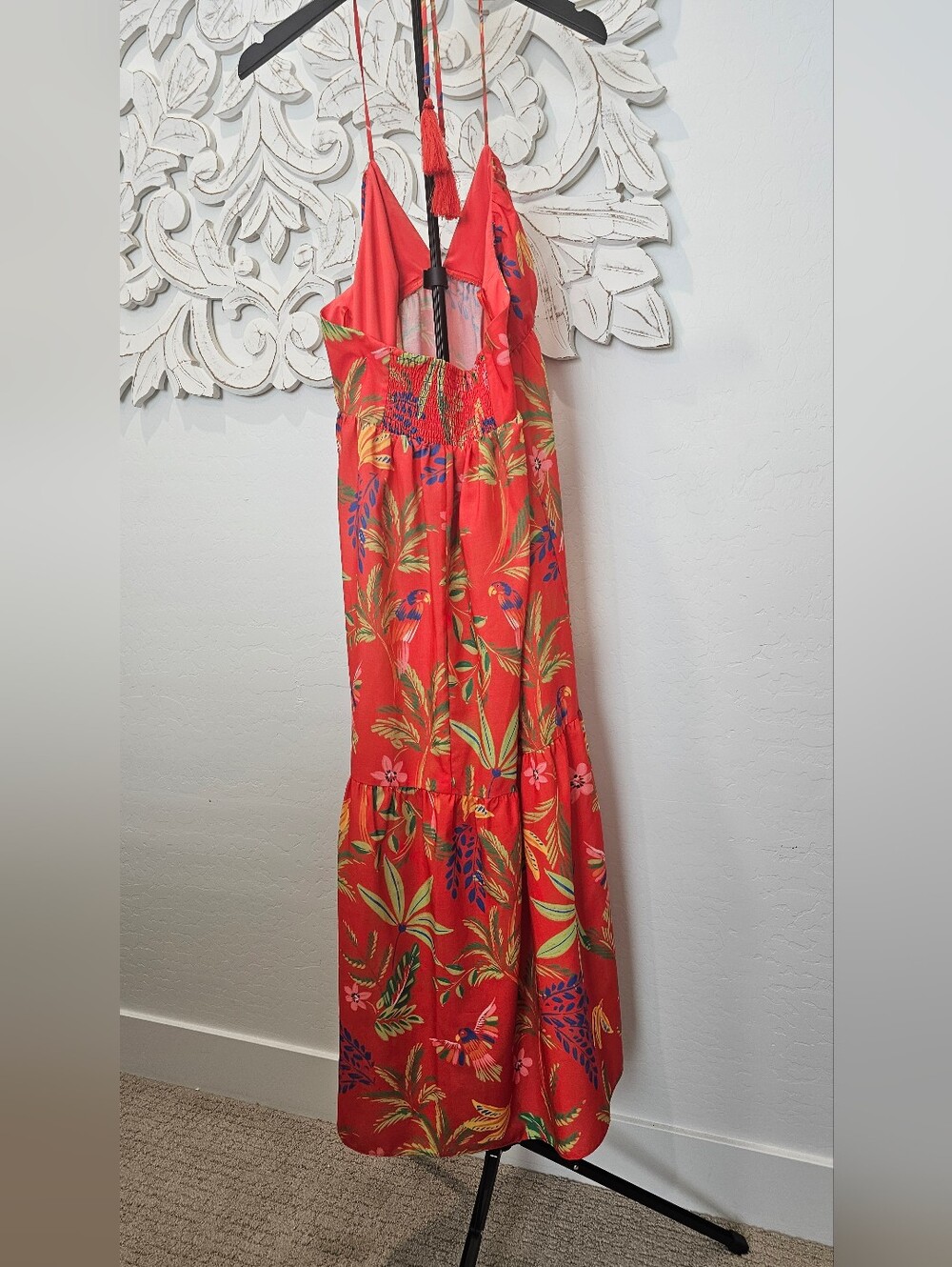 Chelsea & Violet Red Coral Tropical Halter Midi-Maxi Dress Women's Sz 10 - Picture 4 of 8